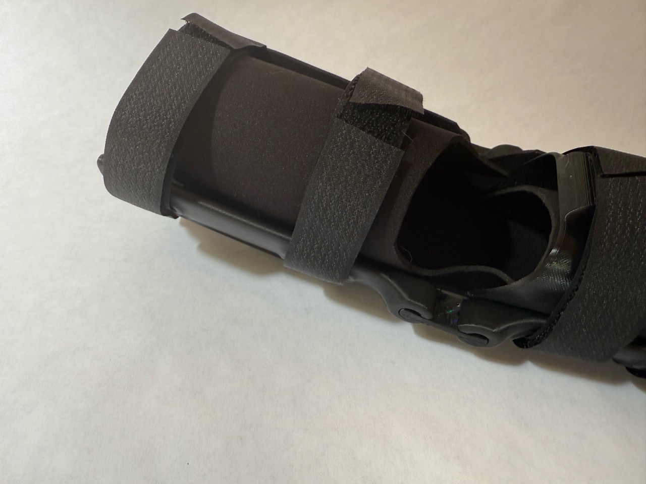 Interior of the elbow cup socket showing how the arm fits around the residual limb
